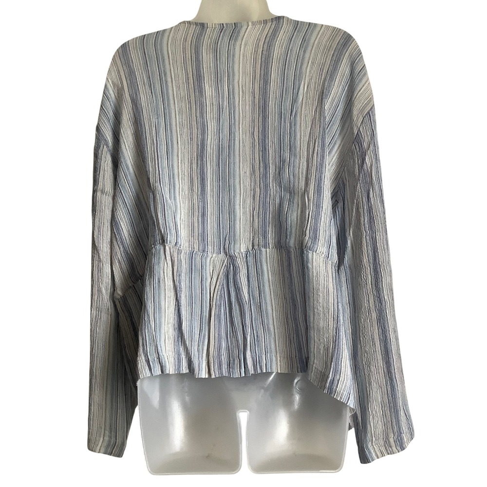 J. Jill Blue Multi Striped Linen Blend Toggle Button Top XLP 52-4342P